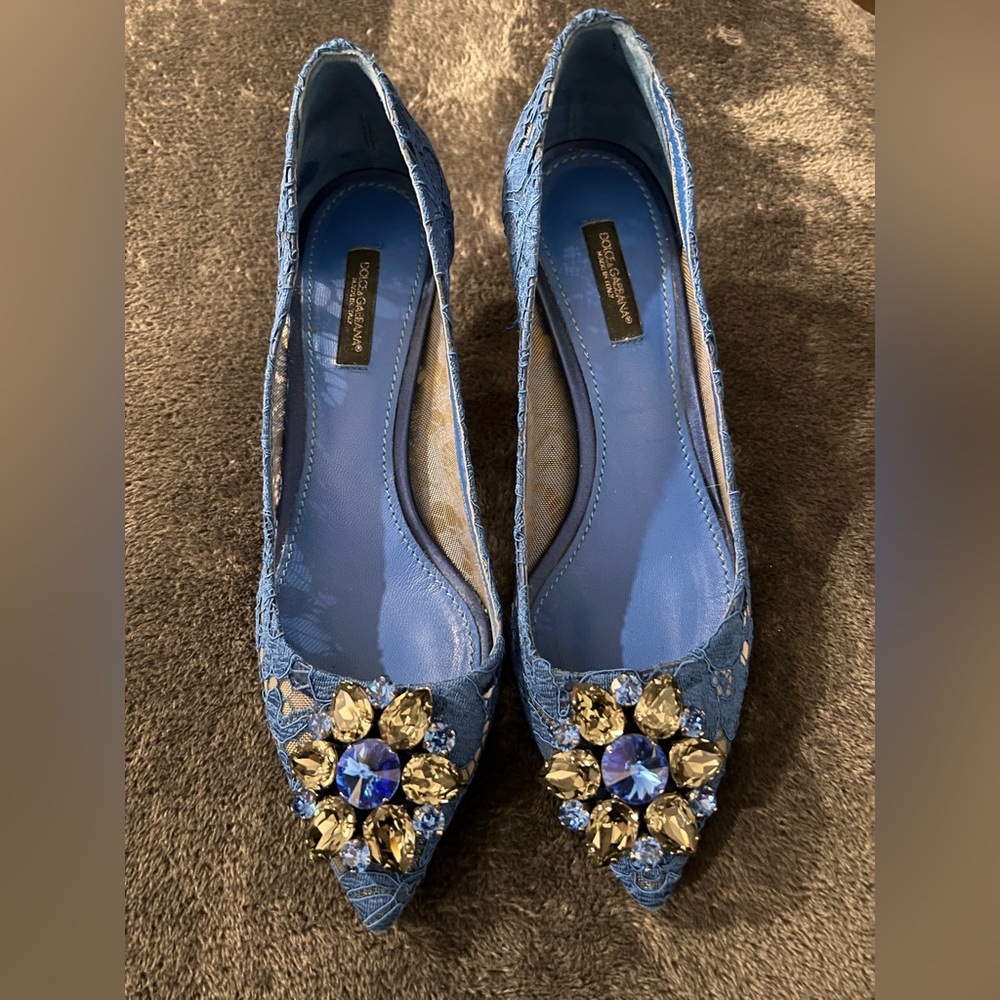 Dolce & Gabbana Blue Crystal Embellished Kitten Heels